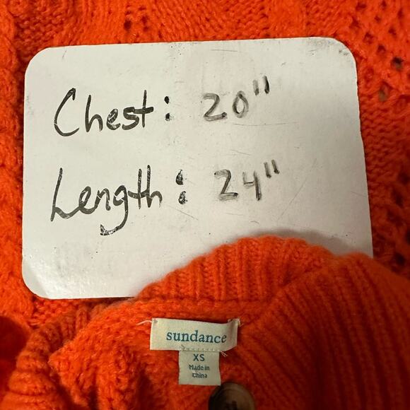 Sundance Cardigan Sweater Open Knit Cable Orange Wool Blend Size XS Boho Buttons - Picture 9 of 10